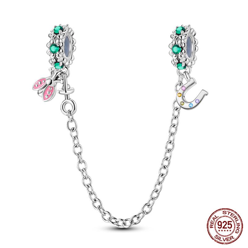 Real 925 Silver Stars & Moon Sunflower Safety Chains Spacer Beads Charms Fit Qikaola 925 Bracelets DIY Jewelry