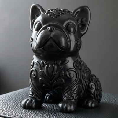 3D Printed French Bulldog Dog Sculpture Minimalist Ornament Black Glossy Cute Bulldog Figurine
