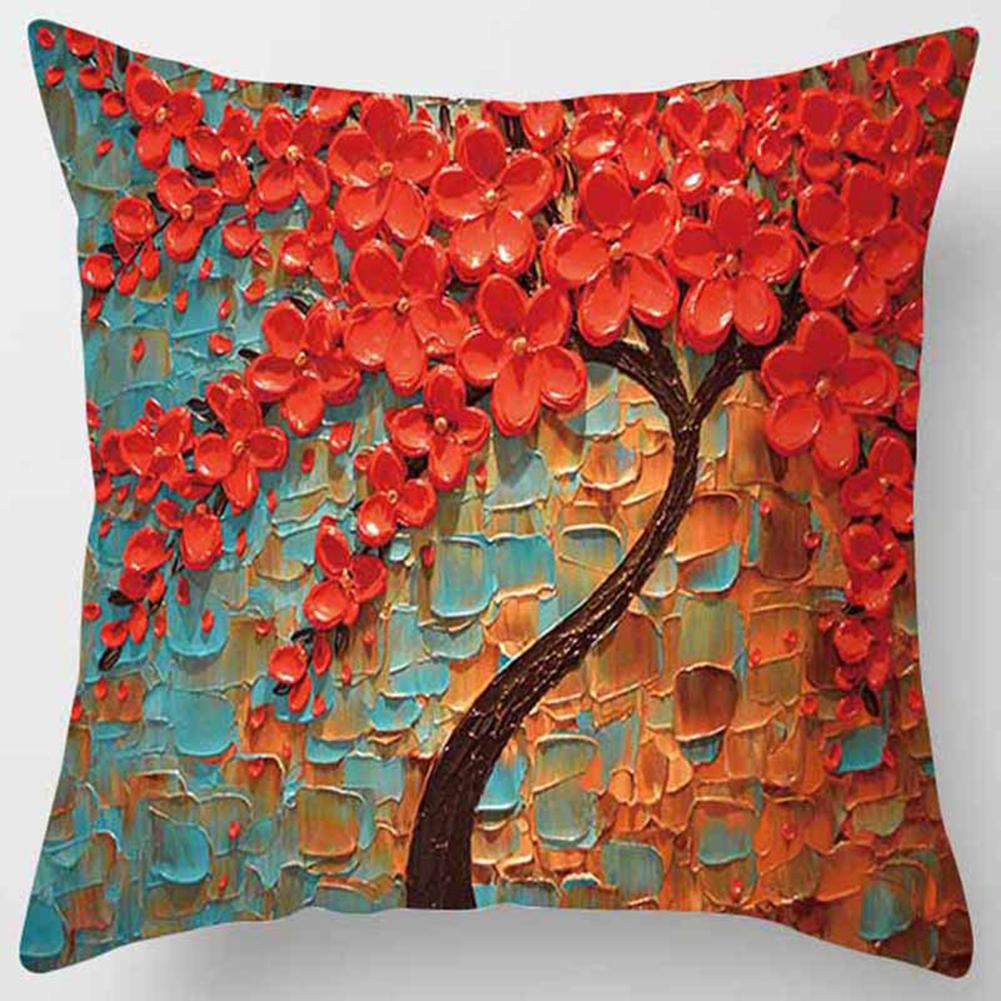 Breathable Pillow Protectors Cases, Peach Skin Velvet Personality Three-dimensional Oil Painting Tree Flower Pattern Sofa Pillow Cushion Cover, Soft S