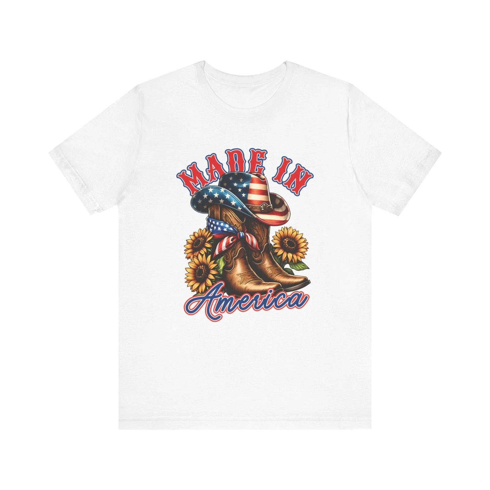 Made In America Shirt Cowboy Hat Boots Patriotic Western Graphic T-Shirt 2XL