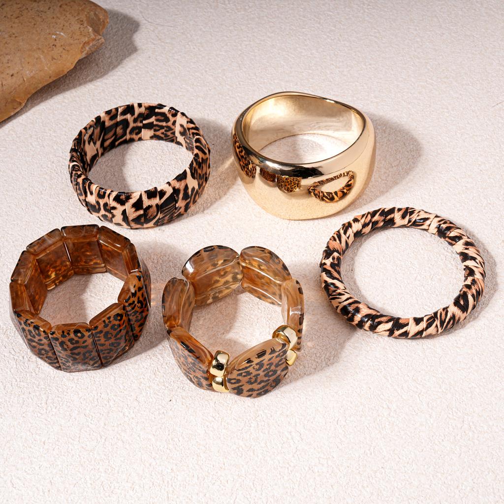 Acrylic Smudged Leopard Print Splicing Bangles for Women Personalized Fashion Gold Color Bracelet Exaggerated Style Hand Jewelry