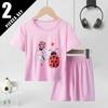Kids' Two-piece Set with Short Sleeves and Shorts, Sweet Pink for Girls, Casual and Versatile, Comfortable and Easy-going