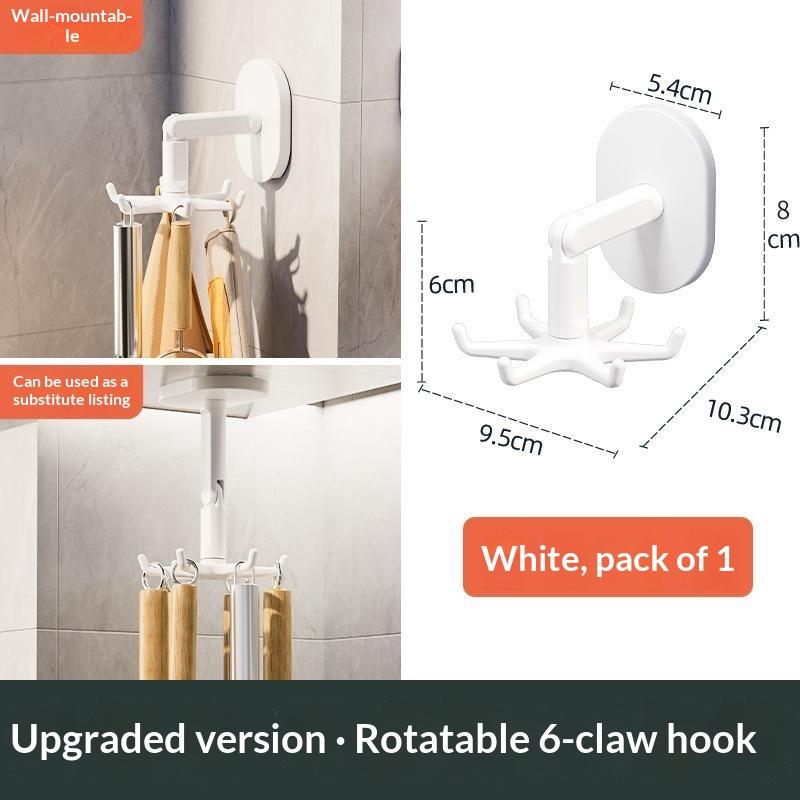 360 Degree Rotating Adhesive Wall Hook Rack With 4 Hanging Hooks Drill Free For Kitchen Bathroom Storage