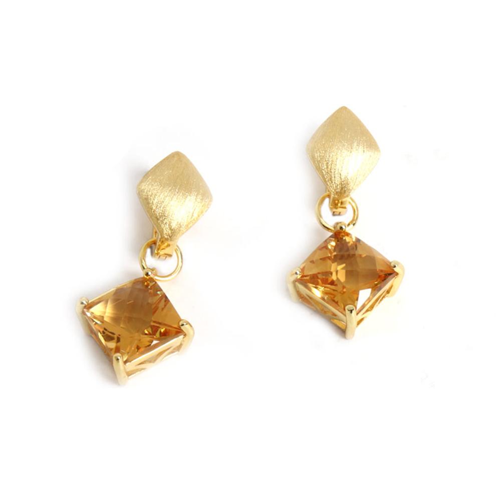 Matte design yellow 925 sterling silver vintage earrings natural Citrine gemstone fine jewelry for women's anniversary gift