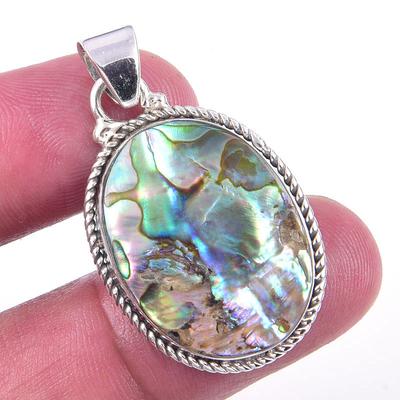 Natural Abalone Shell Gemstone 925 Solid Sterling Silver Gift Pendant 1.50" Y5P43