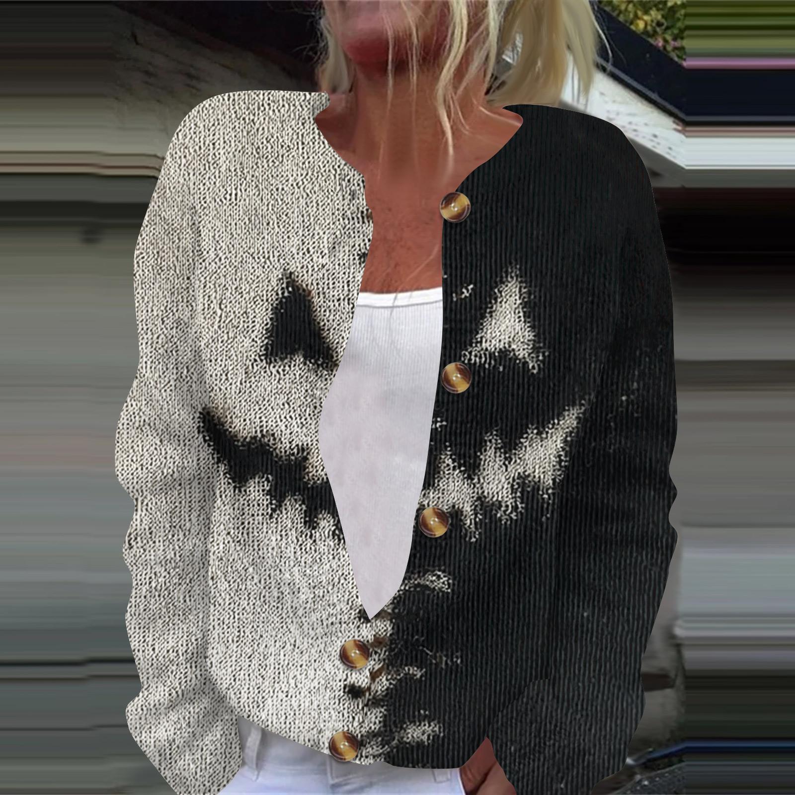 

Женская модная принтованная куртка с длинным рукавом и вязанным кардиганом на пуговицах L