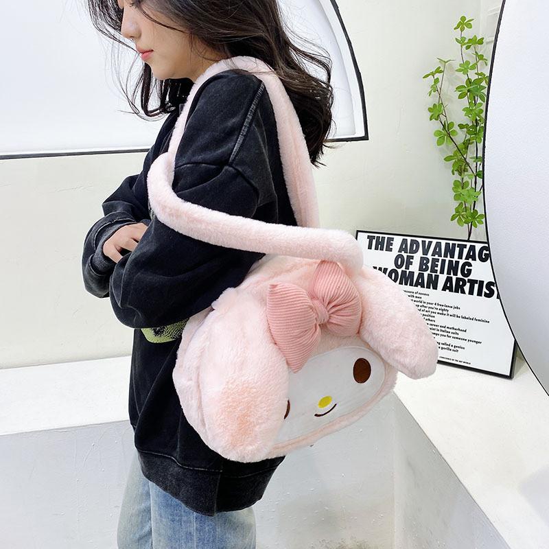 Cartoon Strawberry Bear Childrens Plush Shoulder Bag With Zipper For Daily Use
