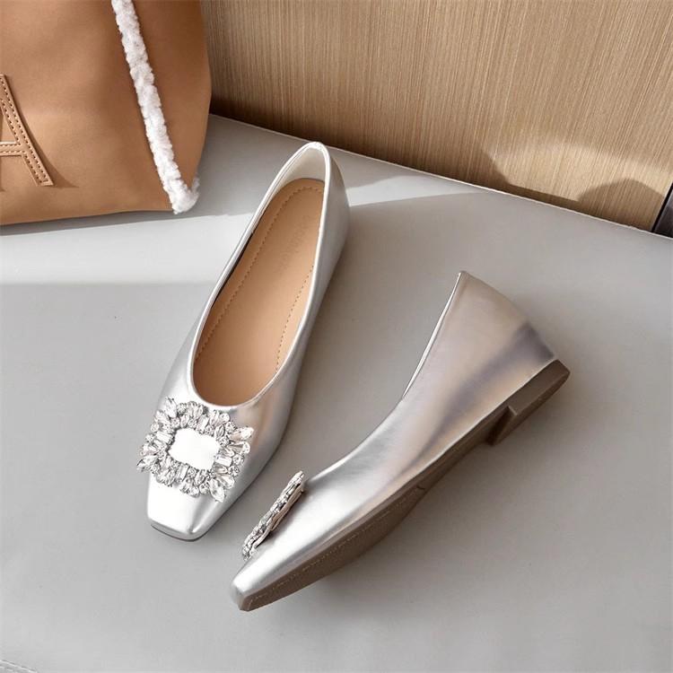 Fashion 2025 New Fashion Office Lady Shoes Women Flats Spring Summer Elegant Woman Single Shoes  Gold Silver Vintage Flats