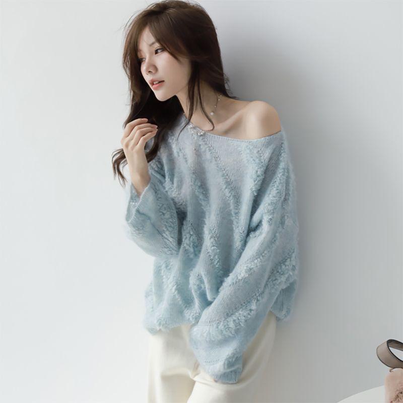 Women's Long Sleeve Sweater Off Shoulder Elegant Commuter Loose Fit Knit Top