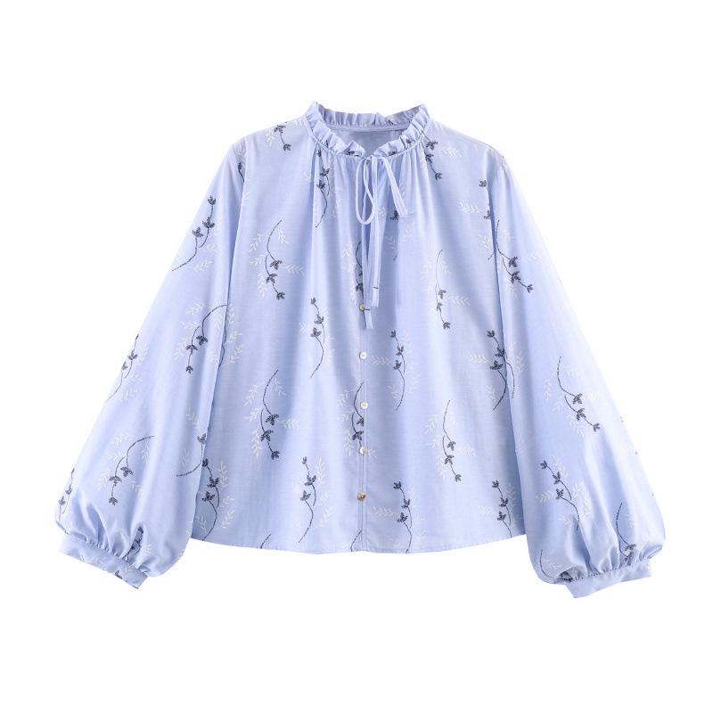 

2026 European & American Style Versatile Embroidered Printed Shirt Large синий