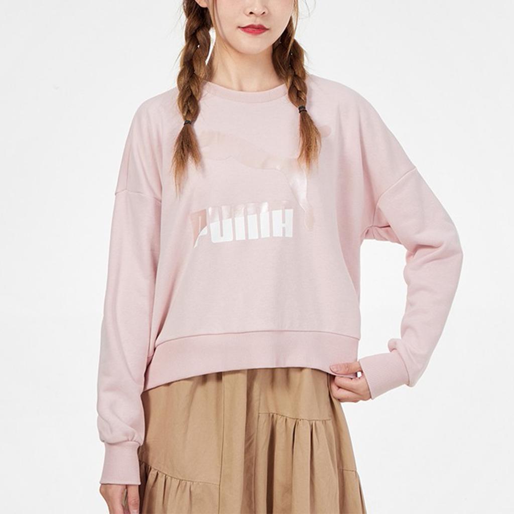Puma Logo Print Sporty Crew Neck Sweatshirt Women Tops Pink 531382-36