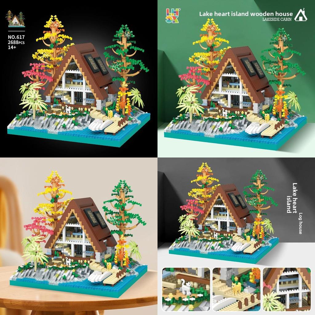 Center Lake Creative Wooden House Scene Assembly Building Block Model Toy Gift