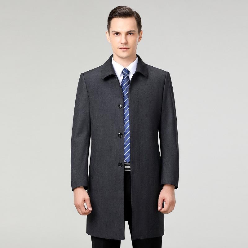 Casual Trench Coat Business Jacket Medium and Long Autumn Clothing Lapel Dad Coat Middle-aged and Elderly Coat Men's Spring and Autumn