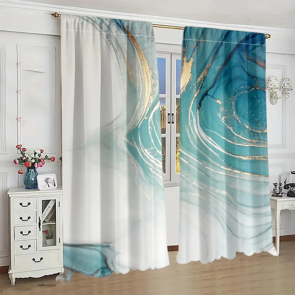 2pcs Marble Textured Digital Printed Curtain Rod Pocket Living Room and Office Furniture Decor Home Decor Semi Blackout Cortinas