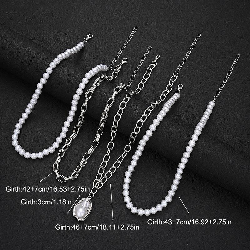 Vintage Multi Layer Imitation Pearl Necklace for Women Irregular Pearl Pendant Silver Chain Choker Elegant Daily Fashion Jewelry