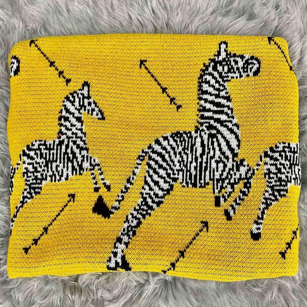 

Винтажное вязаное одеяло с рисунком зебры, мягкое, уютное, темно-зеленое, легкое, на колено, для дивана, кровати, гостиной, офиса, сна жёлтый