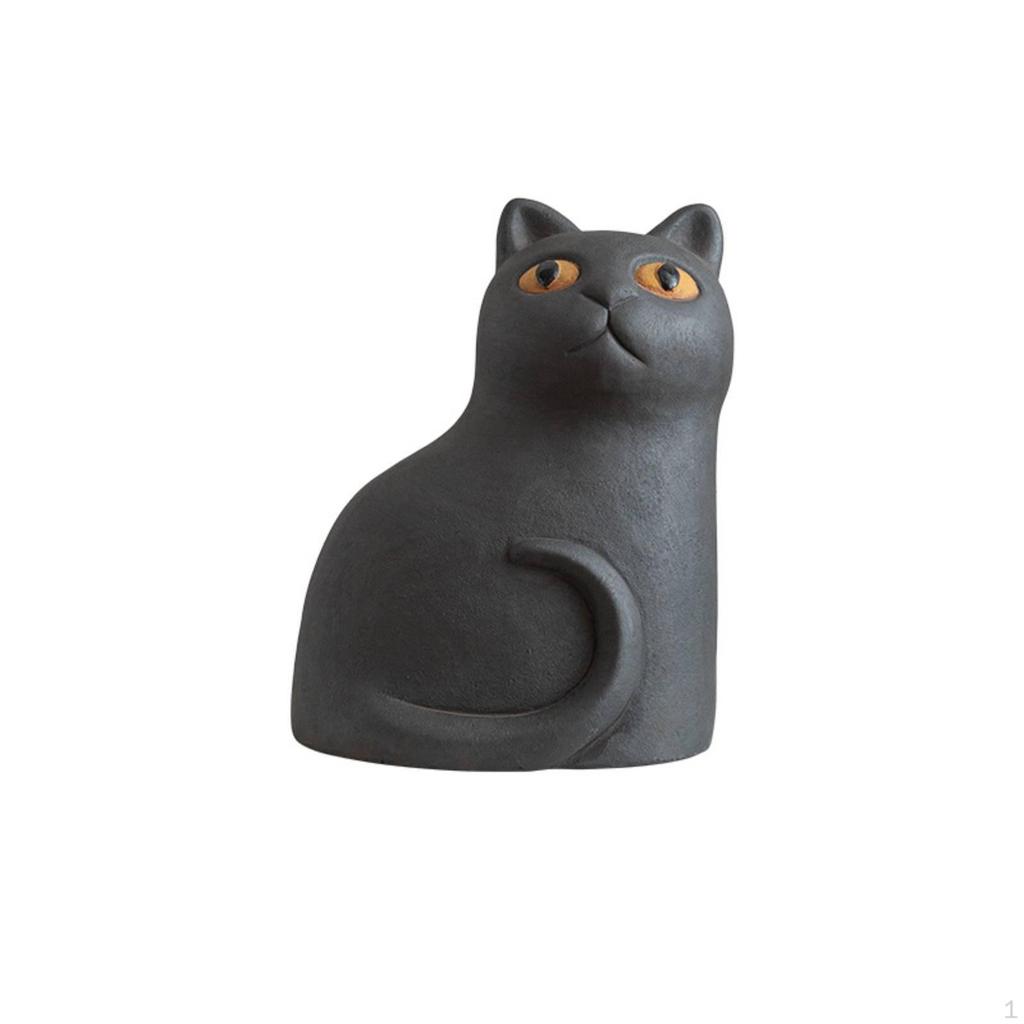 Cement Cat Figurine Stone Concrete Statue Minimalist Sculpture for Desk, Bookshelf, Office Big