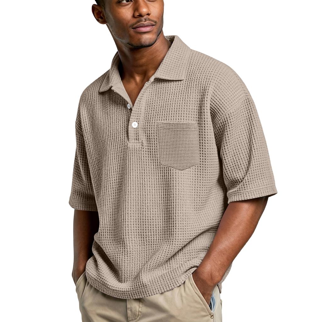 Men's basic stand,up button collar short,sleeved shirts