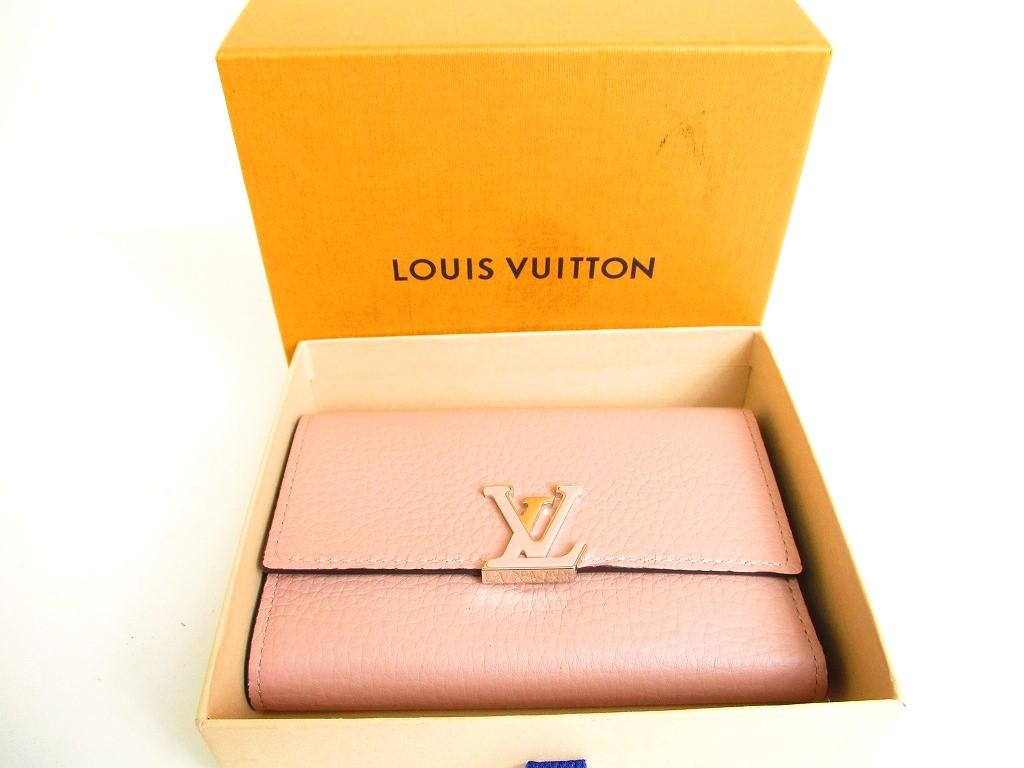 Autentická LOUIS VUITTON světle růžová taurillonová kožená peněženka s trojdílnou peněženkou Kompaktní #a065 Repasované