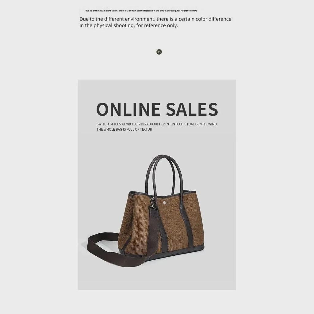 2025 Autumn/Winter Contrast Color Leather Handbag - Large Capacity Wool & Microfiber Shoulder/Crossbody Tote for Women