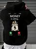 Men's Autumn/Winter Money Bag Letter Print -Lined Hooded Sweatshirt, Versatile Sporty Casual Loose