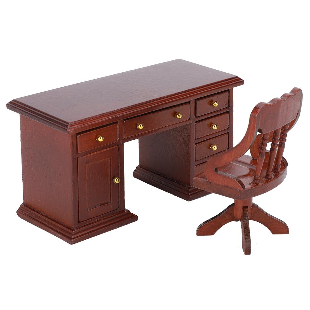 1:12 Mini Furniture Model Wooden Desk Chair Children"s Study Decoration Doll House AccessoriesDesk