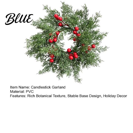 Christmas Candle Ring Candlestick Wreath Red Poinsettia Pine Needle Berry Decor Wreath with Berries Tabletop Centerpiece for Home Party Wedding