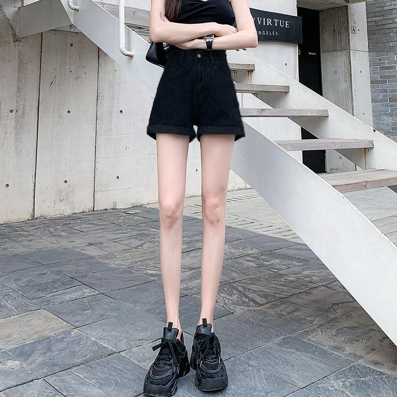 Dámské džínové trendy kalhoty s vysokým pasem, zeštíhlující, volného střihu, s rolovaným lemem, v korejském stylu, áčkového střihu, letní