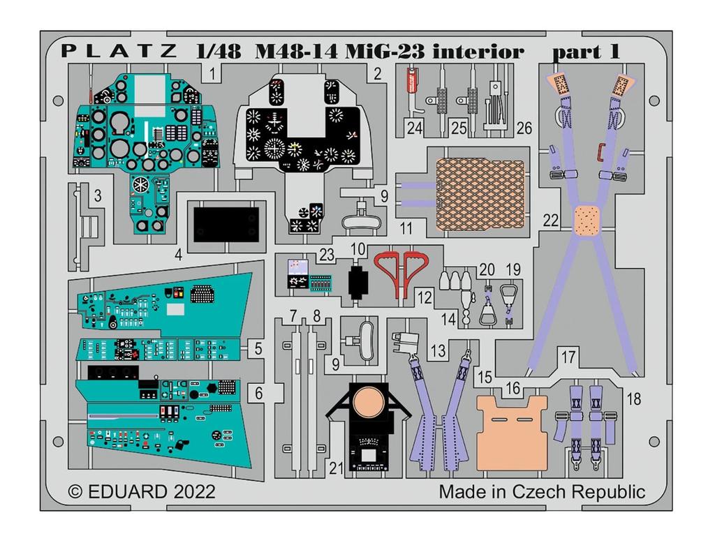 PLATZ Frogger Etching Parts for Cockpit Plastic Model Parts Molded Color 1/48 MiG-23 M48-14