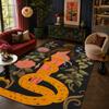Bohemian Retro Floral Snake Print Living Room Carpet Machine Washable Easy Clean Lounge Rug Fluffy Soft Bedroom Decoration Mat