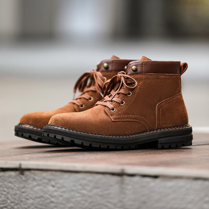 Fashion Four Seasons Men Suede Leather Boots Outdoor Casual Hiking Boots Fashion Thick Bottom Ankle Boots Anti-slip Man Motorcycle Botas