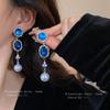 Silver Needle Diamond Oval Pearl Tassel Necklace Earrings Set French Retro Light Luxury High-end Jewelry Women