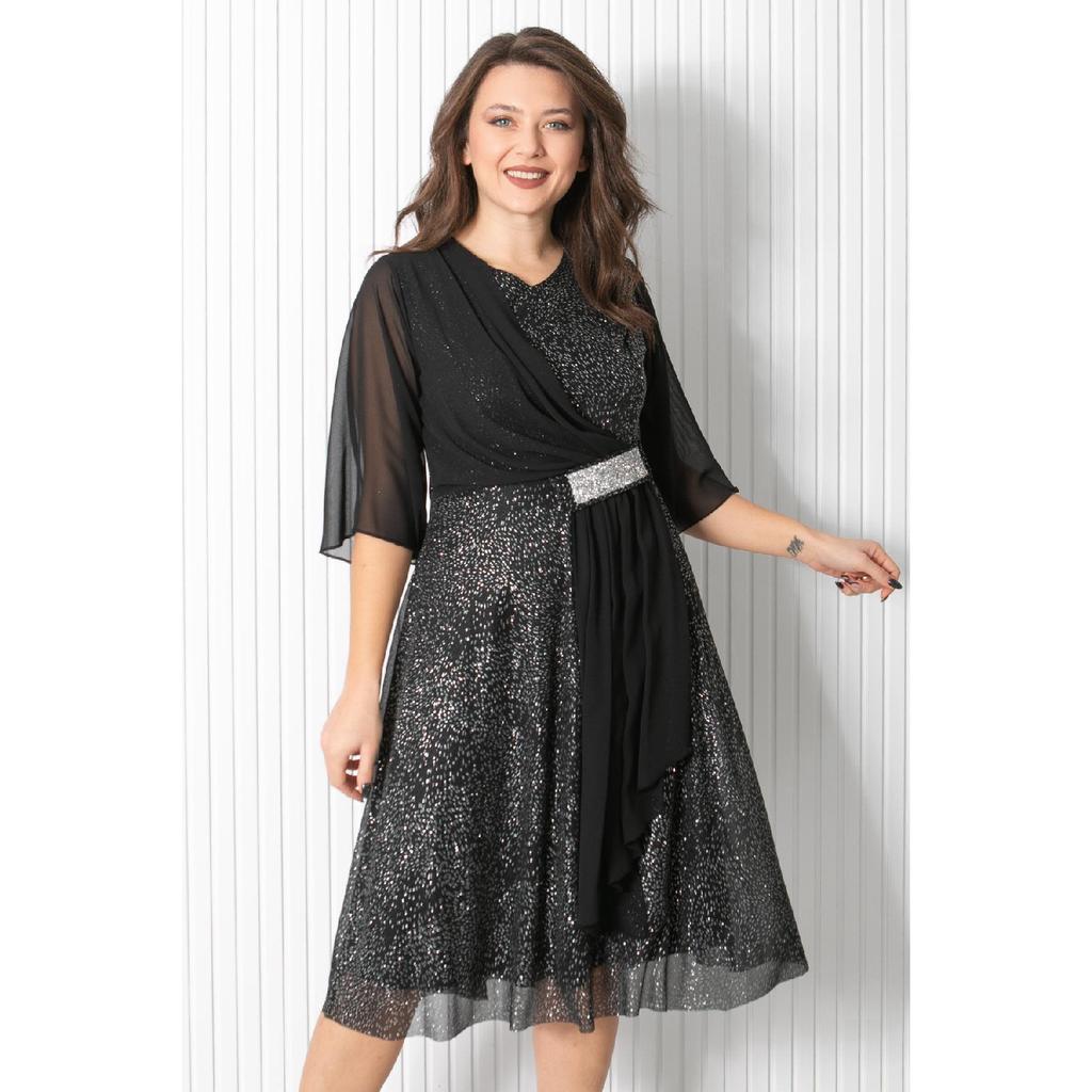 Pailletten-Abendkleid Marineblau Fhm900