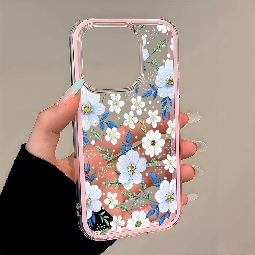 Fresh White Daisy Floral Pattern Clear Phone Case For iPhone 11 12 13 14 15 16 17 Pro Max Plus Air 2 In 1 Candy Color Soft Cover