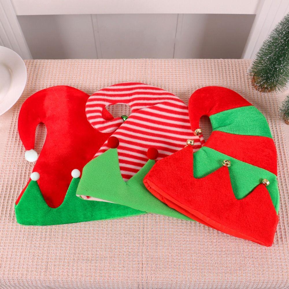 Ball Christmas Hat Green Santa Elf Hat Outdoor Stripe Xmas Cap  Girls