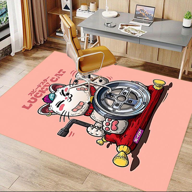 1pc LUCKY CAT Home Office, Durable Polyester Floor Mat with Easy, Office Decor, Urban Style, Nonslip Backing