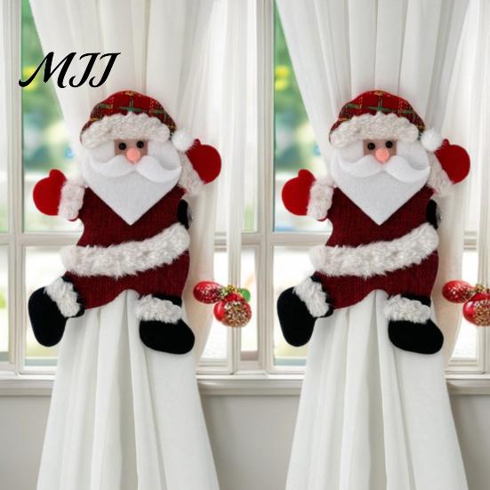 Playful Doll Curtain Buckles for Holiday 2Pcs Christmas Santa Tiebacks, Dancing Reindeer Holdders, Metal Clip Theme Holders Office Cute Bear Holdbacks