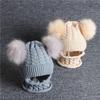 Children Beanie Pompom Neck Knitted Warm Hat Winter Scarf Set