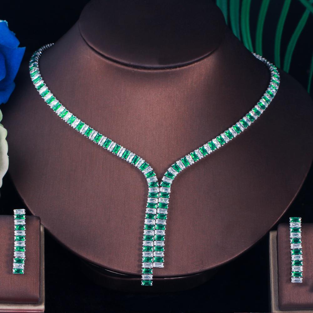 

Набор серег с блестящим багетом CMM и кубическим цирконием для свадебного ожерелья изумрудный