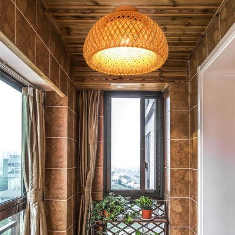 Vintage Bamboo E27 Retro Ceiling Light Hand Woven Bamboo Rattan Boho Light for Farmhouse Kitchen Island Dining Room Home Decor