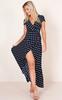 Polka Dot Print Short-sleeved Slit Maxi Dress