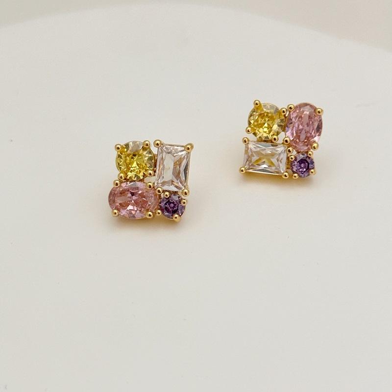 

Light Luxury Temperament Wind Contrasting Color Design Stud Earrings Color Zircon Stud Earrings K Earrings Commuting Versatile