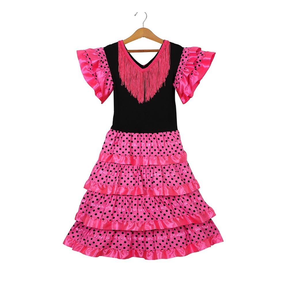 Dot Design Spanish Dance Dress Short Sleeve Gypsy Dress Fashion Festival Tassel Dress  Cosplay