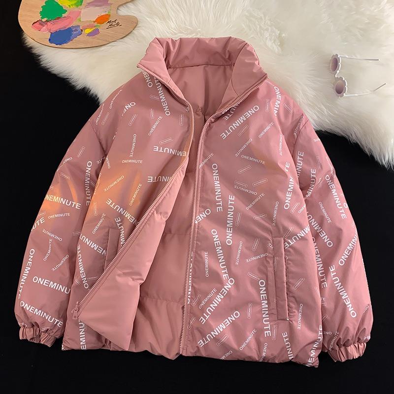 

Мужчины носят хлопковую одежду с обеих сторон, утолщенную хлопковую одежду из пуха и пера зимой, нишевая трендовая марка, хулиганская, красивая молодежная куртка 4XL розовый