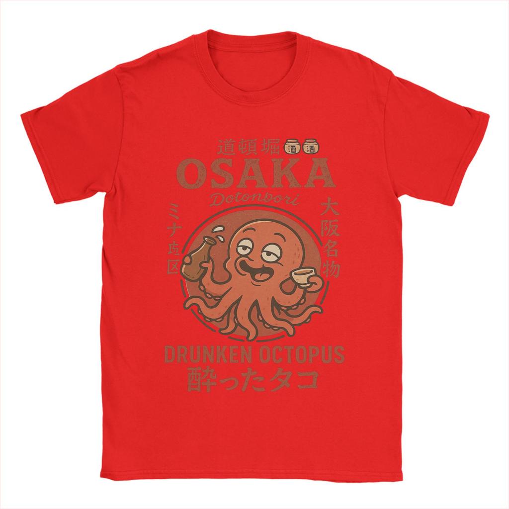 Vintage Osaka Dotonbori Drunken Octopus TShirt for Men Cotton T Shirts Japanese Short Sleeve Tee Shirt Breathable and Soft