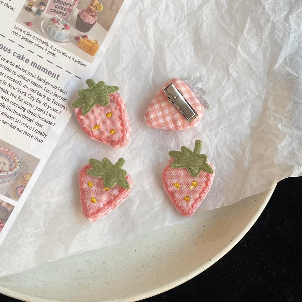 Pink Strawberry Cherry Heart Hair Clip for Girls - Cute and Sweet Asian-Inspired Hair Accessory