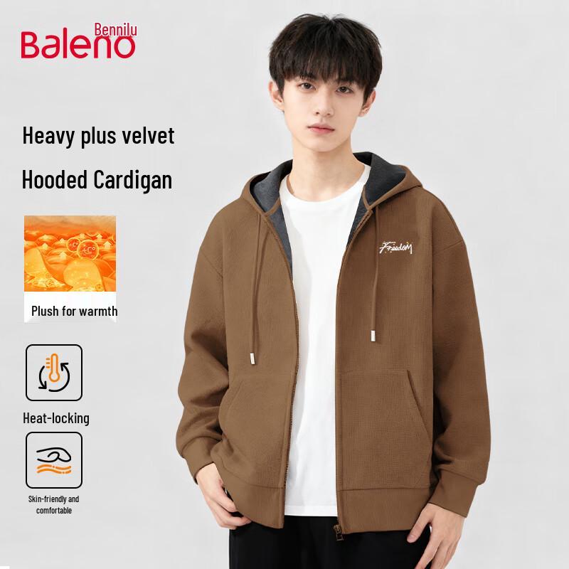 Baleno Men's Heavyweight Plaid Fleece Lined Hooded Cardigan Sweatshirt