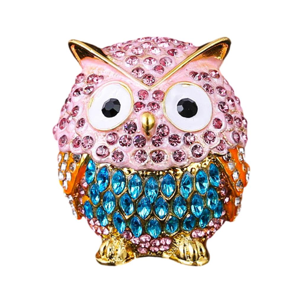 Crystals Covered Owl Inspired Jewelry Storage Case Sturdy Metal Construction for Earring Collections