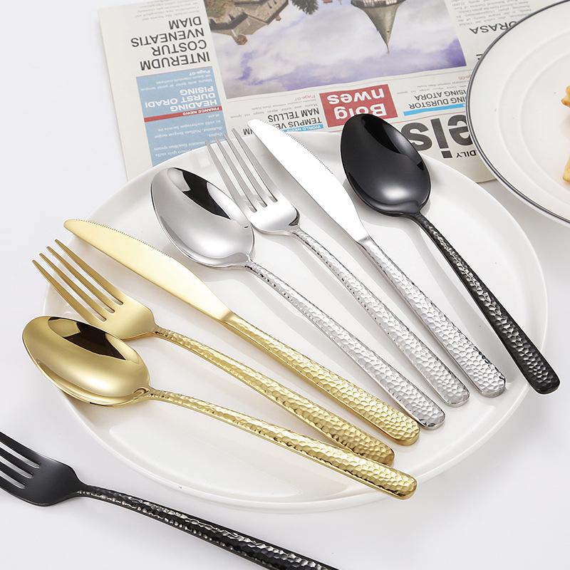 Hammered Pattern 5 Pcs Creative Cutlery Set Western Stainless Steel Knife Fork Spoon Dinnerware Set Kitchen Tableware