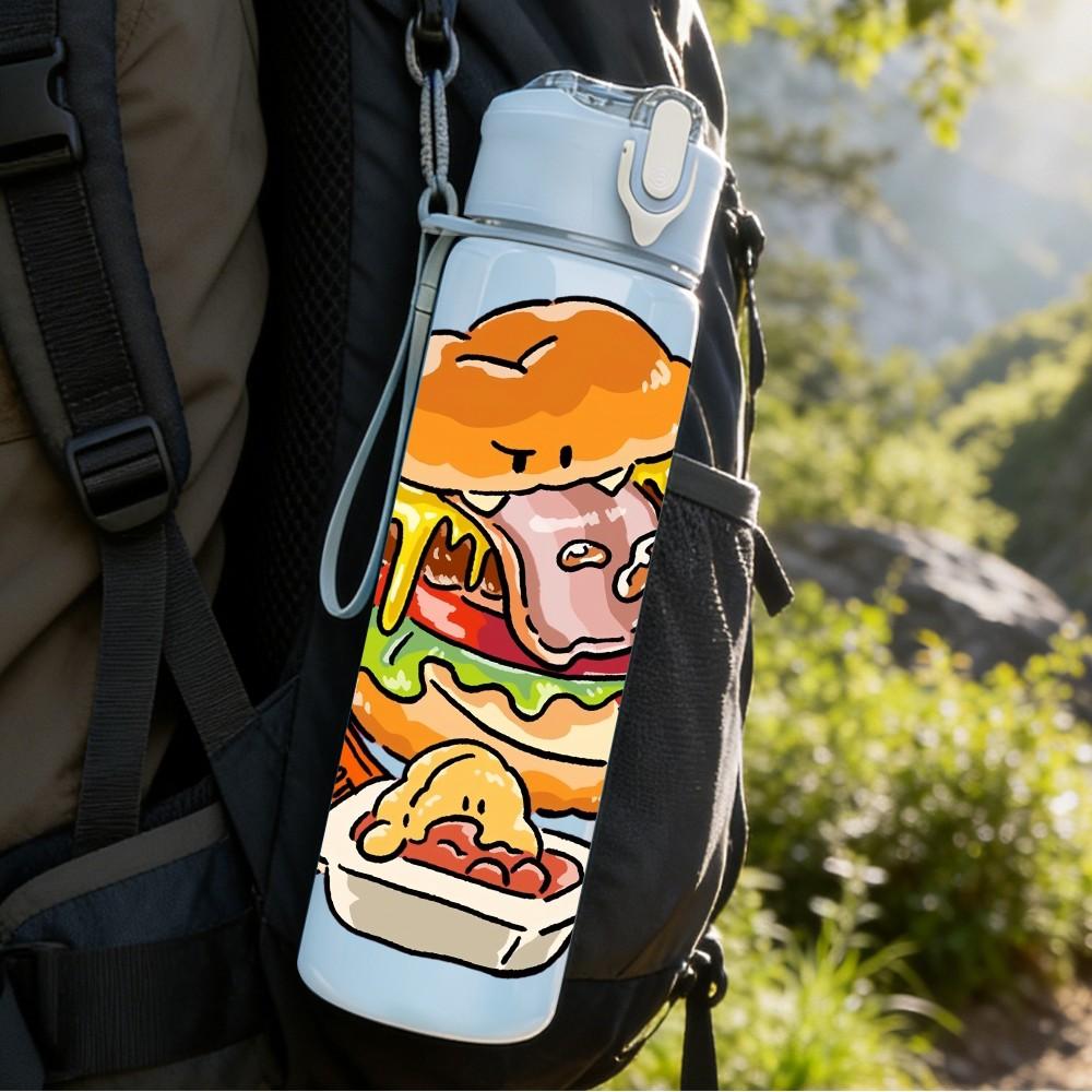 1PC Abundant Delicious Food Plate Print 750ml Color Plastic Sports Water Bottle Leakproof Flip Straw Lid Suitable for Sports Office Home Use